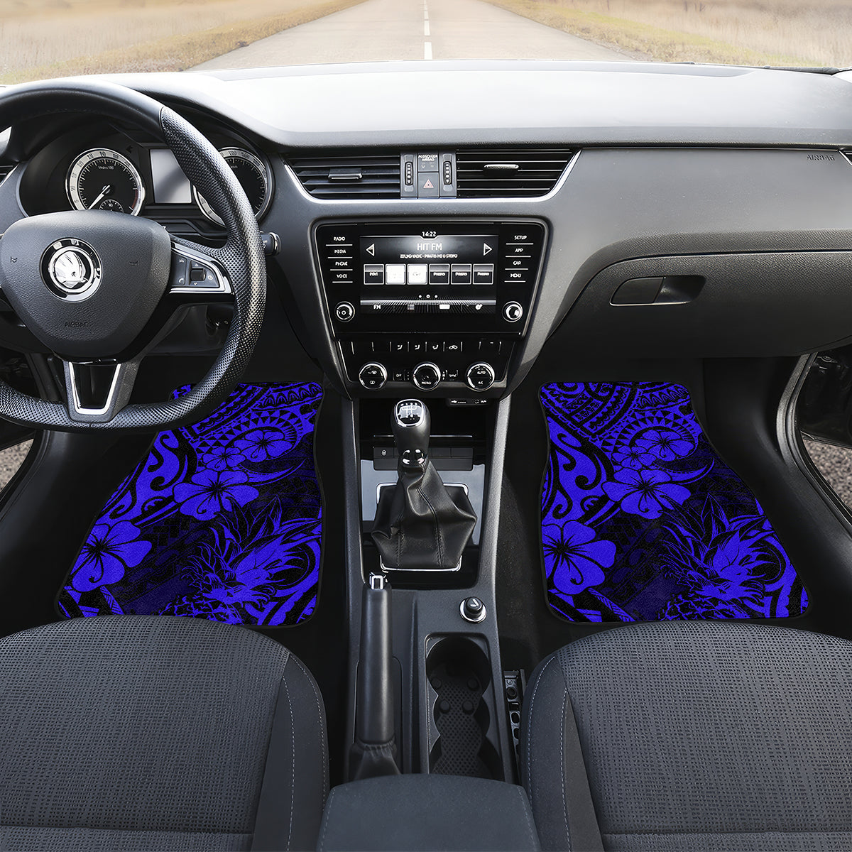 Hawaii Pineapple Car Mats Paradise Flowers Pacific With Navy Blue Polynesian Tribal - Wonder Print Shop