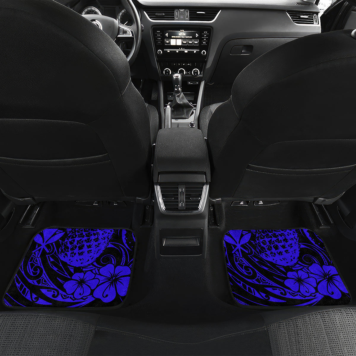 Hawaii Pineapple Car Mats Paradise Flowers Pacific With Navy Blue Polynesian Tribal - Wonder Print Shop
