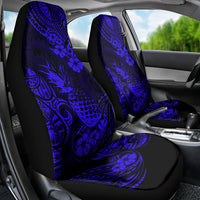 Hawaii Pineapple Car Seat Cover Paradise Flowers Pacific With Navy Blue Polynesian Tribal - Wonder Print Shop