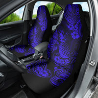 Hawaii Pineapple Car Seat Cover Paradise Flowers Pacific With Navy Blue Polynesian Tribal - Wonder Print Shop