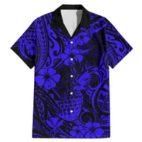 Hawaii Pineapple Family Matching Mermaid Dress and Hawaiian Shirt Paradise Flowers Pacific With Navy Blue Polynesian Tribal - Wonder Print Shop