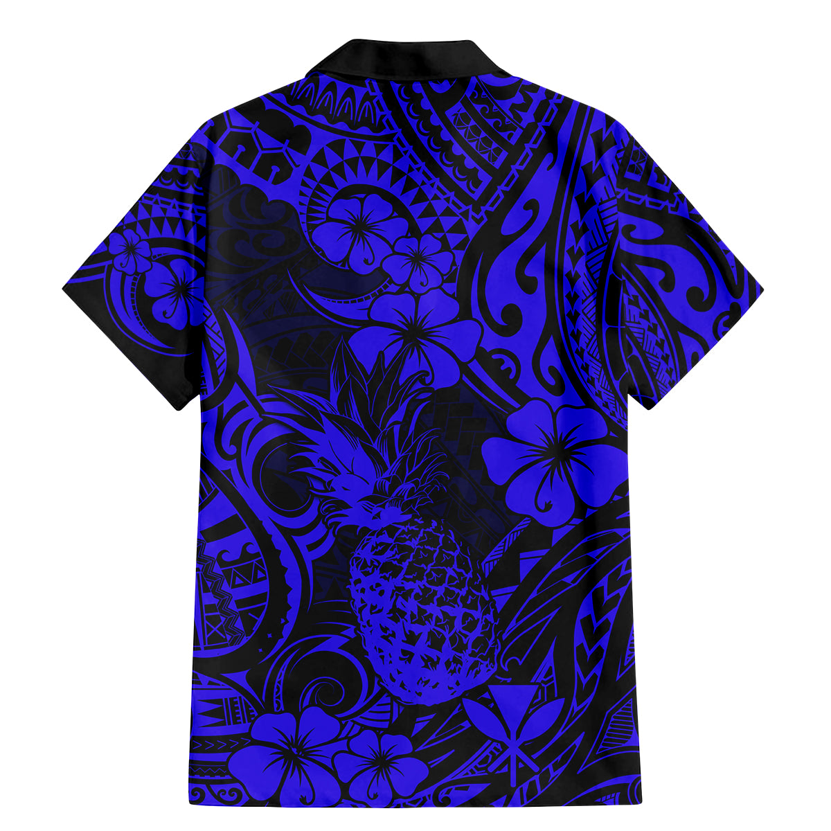 Hawaii Pineapple Family Matching Mermaid Dress and Hawaiian Shirt Paradise Flowers Pacific With Navy Blue Polynesian Tribal - Wonder Print Shop