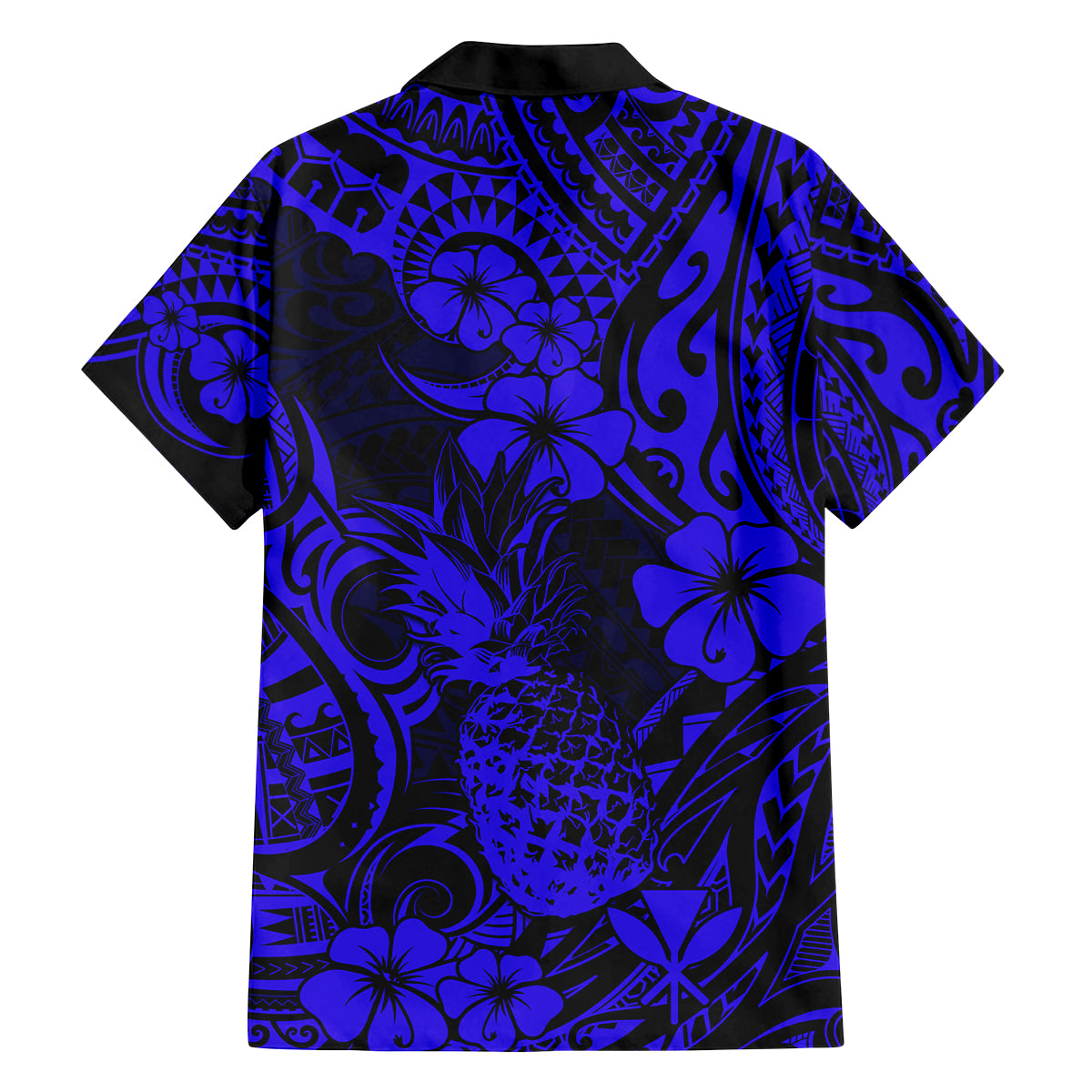 Hawaii Pineapple Family Matching Off Shoulder Long Sleeve Dress and Hawaiian Shirt Paradise Flowers Pacific With Navy Blue Polynesian Tribal - Wonder Print Shop