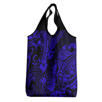 Hawaii Pineapple Grocery Bag Paradise Flowers Pacific With Navy Blue Polynesian Tribal