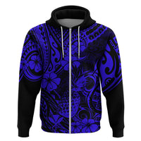 Hawaii Pineapple Hoodie Paradise Flowers Pacific With Navy Blue Polynesian Tribal - Wonder Print Shop