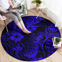 hawaii-pineapple-round-carpet-paradise-flowers-pacific-with-navy-blue-polynesian-tribal