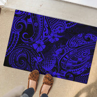 Hawaii Pineapple Rubber Doormat Paradise Flowers Pacific With Navy Blue Polynesian Tribal - Wonder Print Shop