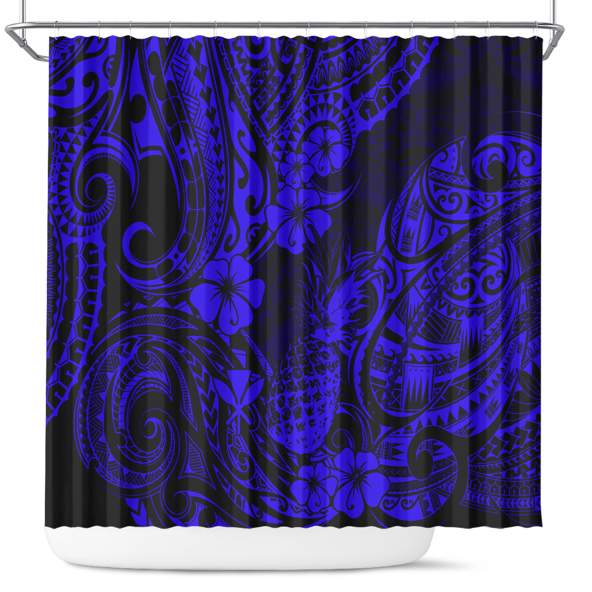 hawaii-pineapple-shower-curtain-paradise-flowers-pacific-with-navy-blue-polynesian-tribal