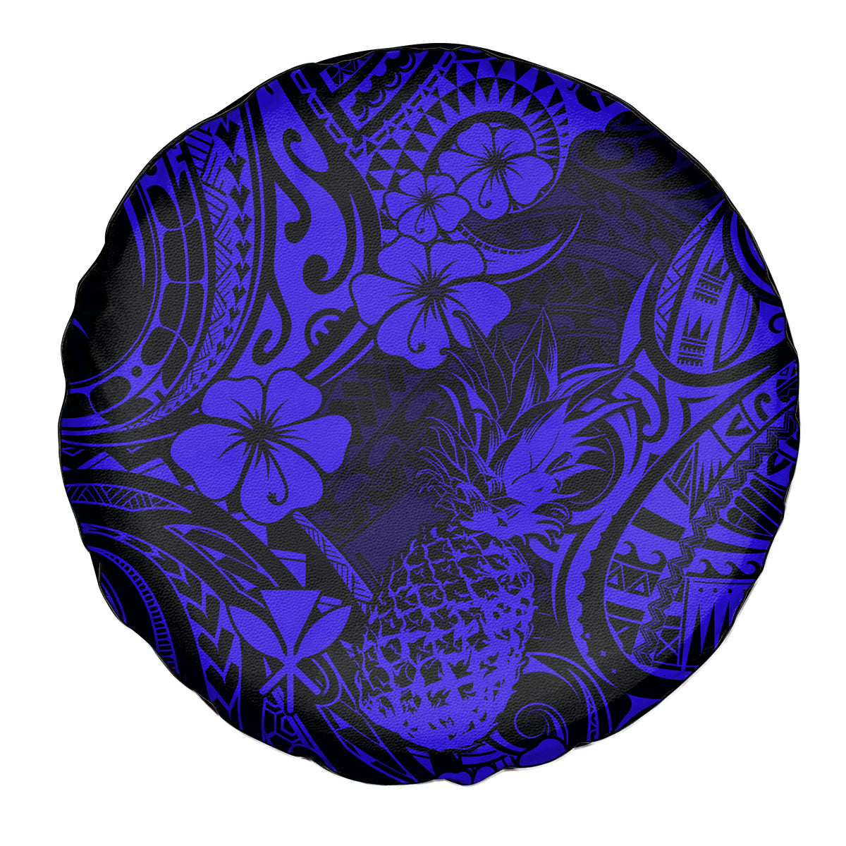 Hawaii Pineapple Spare Tire Cover Paradise Flowers Pacific With Navy Blue Polynesian Tribal - Wonder Print Shop