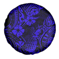 Hawaii Pineapple Spare Tire Cover Paradise Flowers Pacific With Navy Blue Polynesian Tribal - Wonder Print Shop
