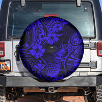 Hawaii Pineapple Spare Tire Cover Paradise Flowers Pacific With Navy Blue Polynesian Tribal - Wonder Print Shop