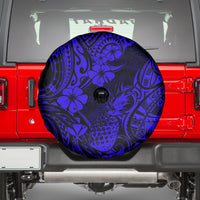 Hawaii Pineapple Spare Tire Cover Paradise Flowers Pacific With Navy Blue Polynesian Tribal - Wonder Print Shop