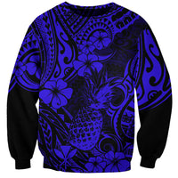 Hawaii Pineapple Sweatshirt Paradise Flowers Pacific With Navy Blue Polynesian Tribal - Wonder Print Shop