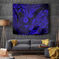 Hawaii Pineapple Tapestry Paradise Flowers Pacific With Navy Blue Polynesian Tribal - Wonder Print Shop