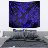 Hawaii Pineapple Tapestry Paradise Flowers Pacific With Navy Blue Polynesian Tribal - Wonder Print Shop