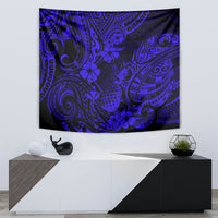 Hawaii Pineapple Tapestry Paradise Flowers Pacific With Navy Blue Polynesian Tribal - Wonder Print Shop