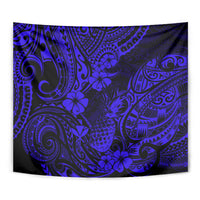 Hawaii Pineapple Tapestry Paradise Flowers Pacific With Navy Blue Polynesian Tribal - Wonder Print Shop
