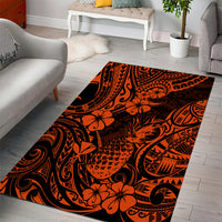 Hawaii Pineapple Area Rug Paradise Flowers Pacific With Orange Polynesian Tribal - Wonder Print Shop