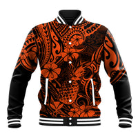 Hawaii Pineapple Baseball Jacket Paradise Flowers Pacific With Orange Polynesian Tribal - Wonder Print Shop