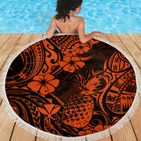 Hawaii Pineapple Beach Blanket Paradise Flowers Pacific With Orange Polynesian Tribal - Wonder Print Shop