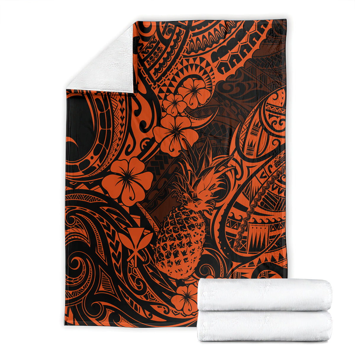 hawaii-pineapple-blanket-paradise-flowers-pacific-with-orange-polynesian-tribal