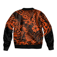 Hawaii Pineapple Bomber Jacket Paradise Flowers Pacific With Orange Polynesian Tribal - Wonder Print Shop