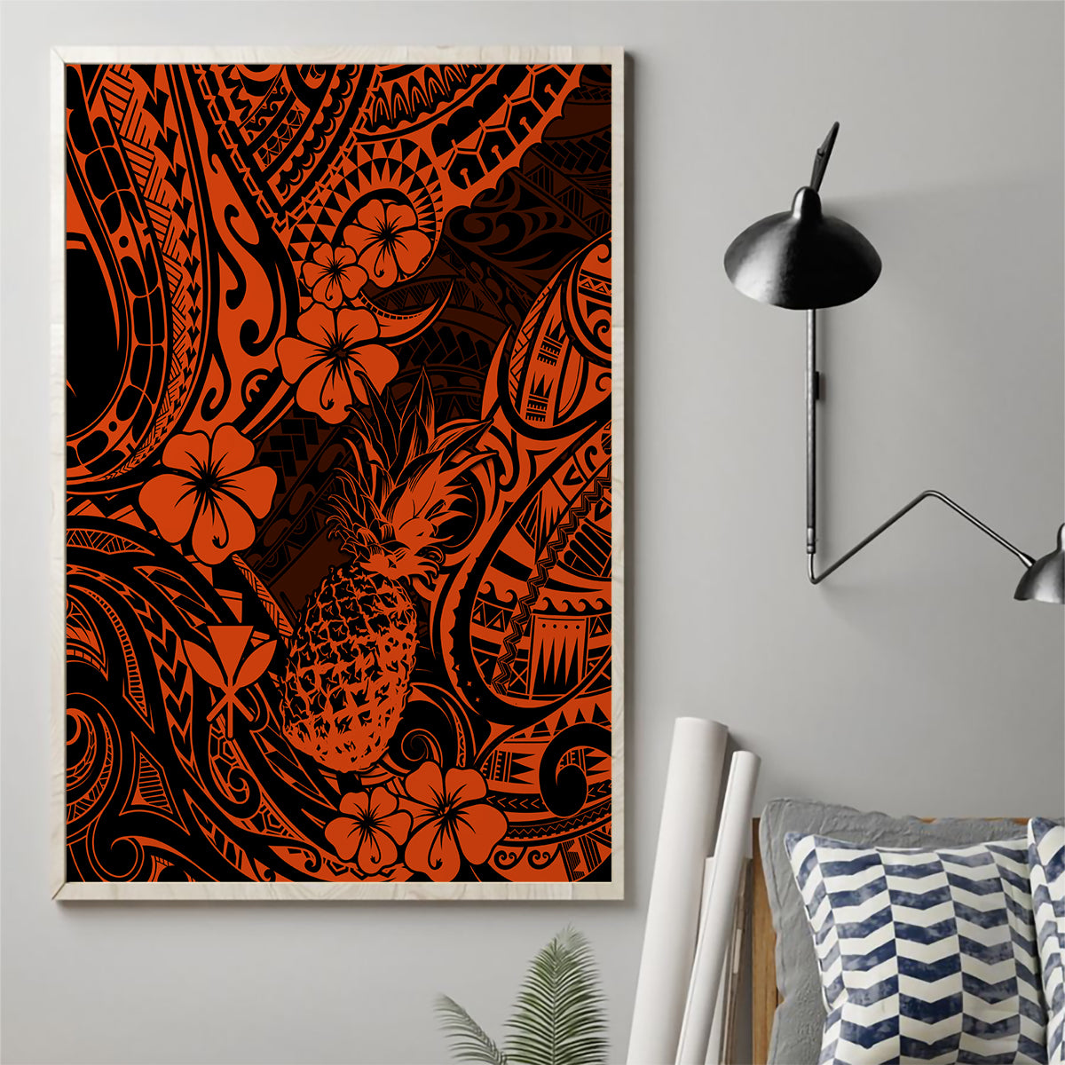Hawaii Pineapple Canvas Wall Art Paradise Flowers Pacific With Orange Polynesian Tribal - Wonder Print Shop