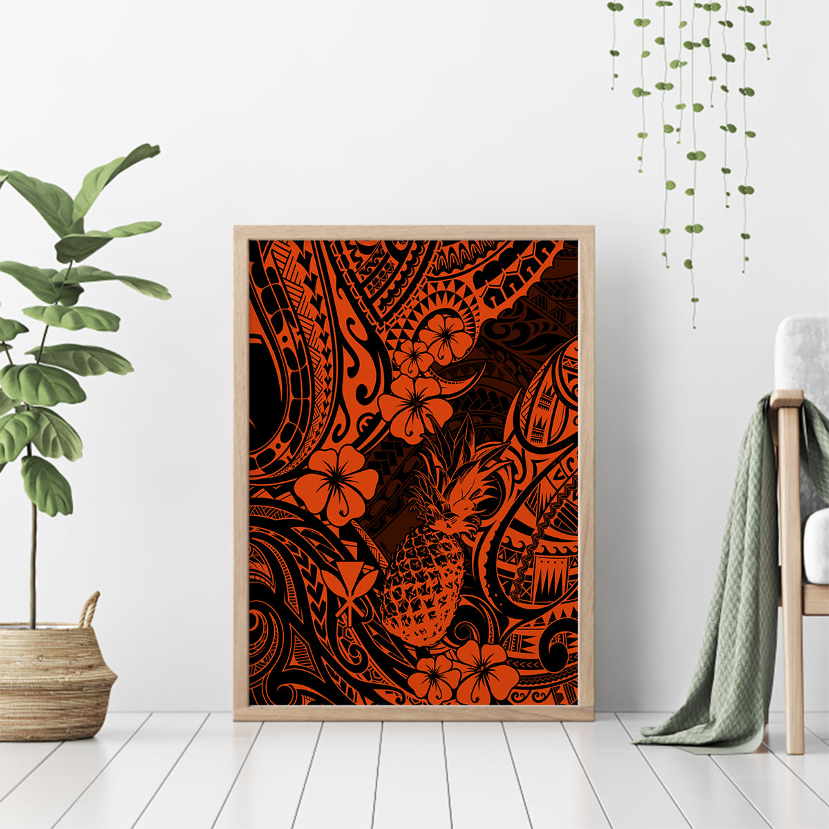 Hawaii Pineapple Canvas Wall Art Paradise Flowers Pacific With Orange Polynesian Tribal - Wonder Print Shop