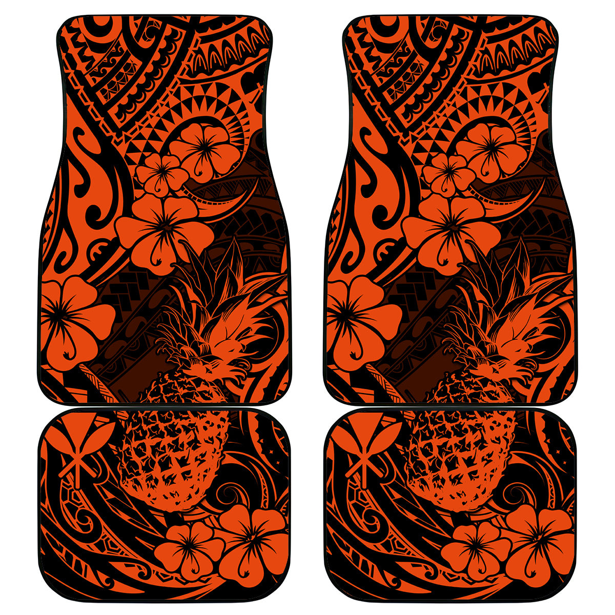 Hawaii Pineapple Car Mats Paradise Flowers Pacific With Orange Polynesian Tribal - Wonder Print Shop