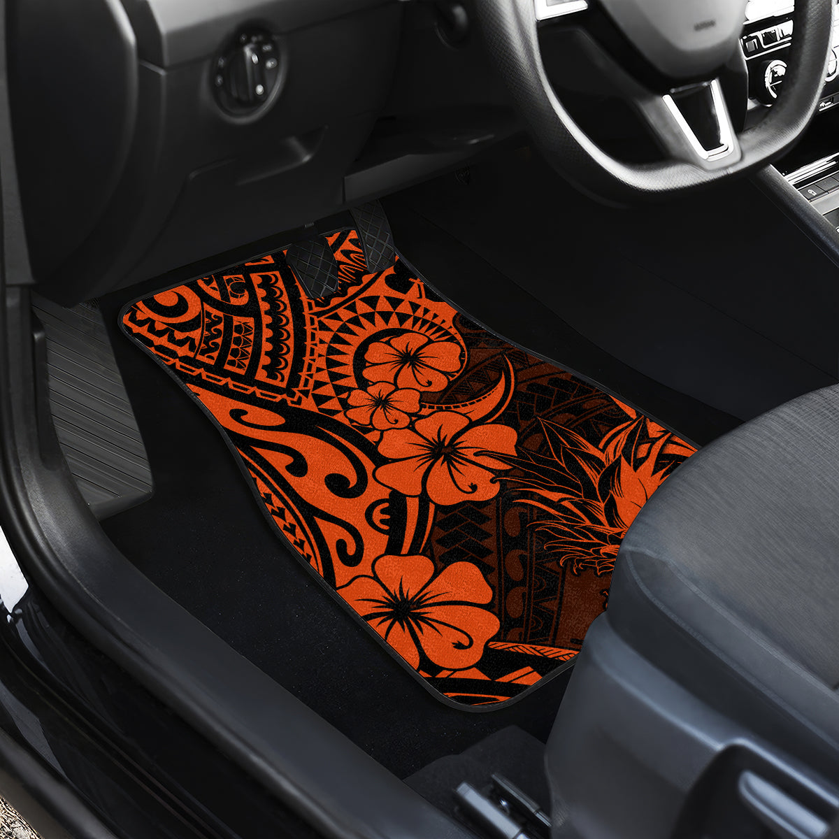 Hawaii Pineapple Car Mats Paradise Flowers Pacific With Orange Polynesian Tribal - Wonder Print Shop