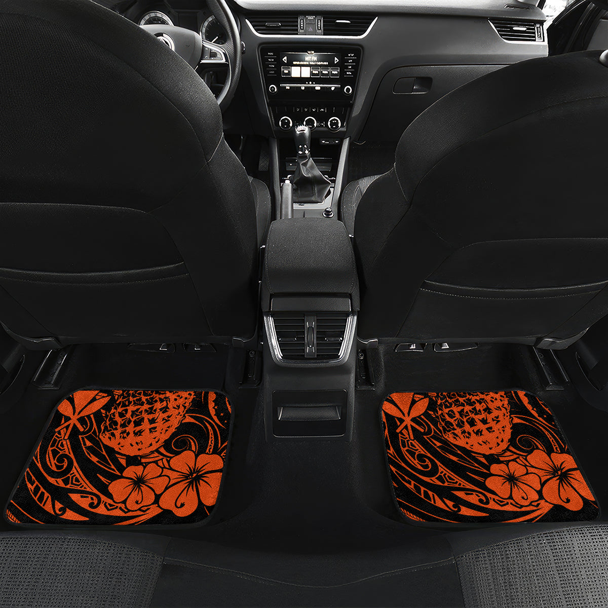 Hawaii Pineapple Car Mats Paradise Flowers Pacific With Orange Polynesian Tribal - Wonder Print Shop