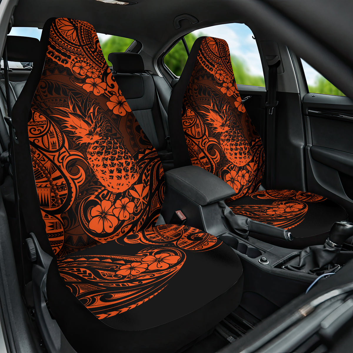 Hawaii Pineapple Car Seat Cover Paradise Flowers Pacific With Orange Polynesian Tribal - Wonder Print Shop