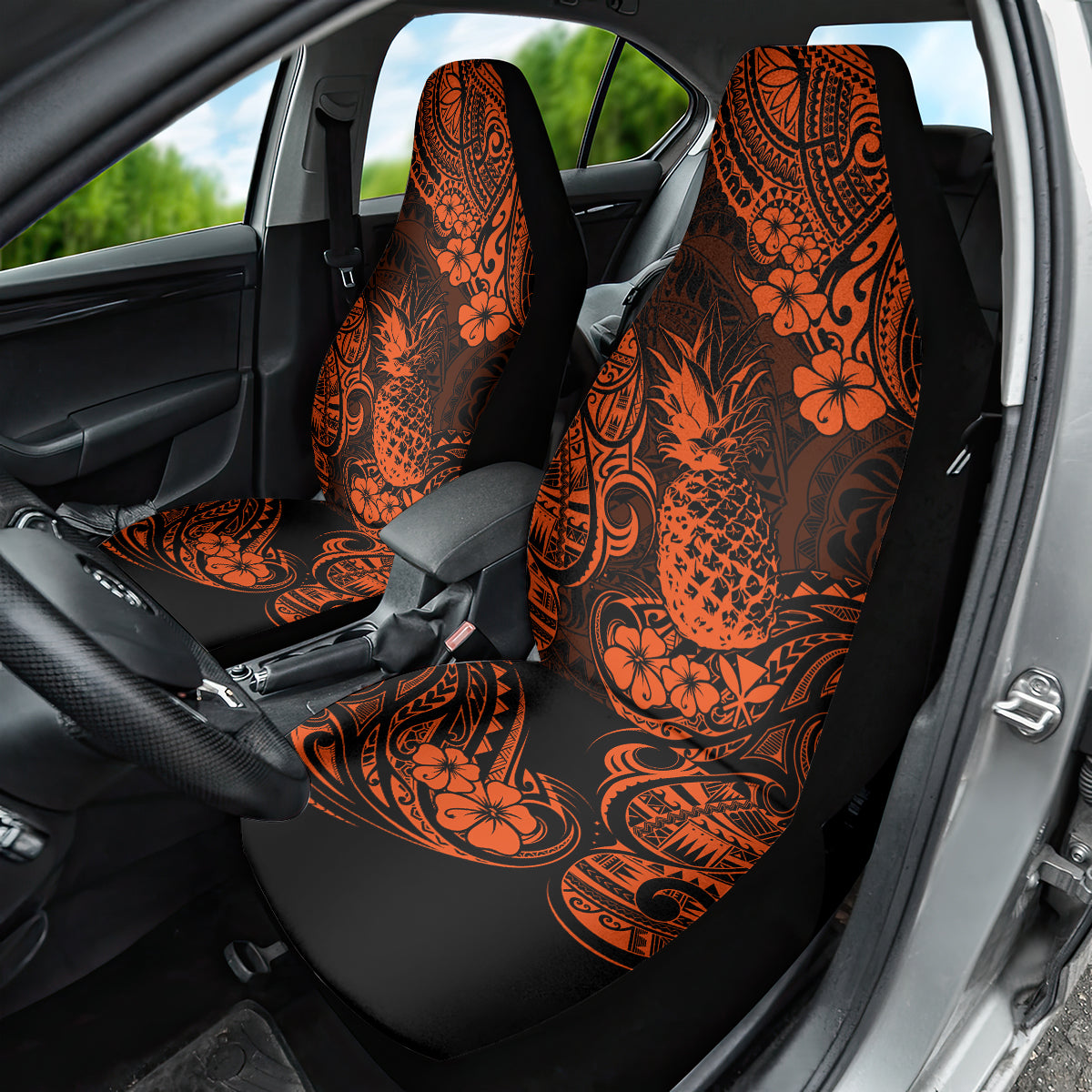 Hawaii Pineapple Car Seat Cover Paradise Flowers Pacific With Orange Polynesian Tribal - Wonder Print Shop