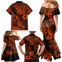 Hawaii Pineapple Family Matching Mermaid Dress and Hawaiian Shirt Paradise Flowers Pacific With Orange Polynesian Tribal - Wonder Print Shop