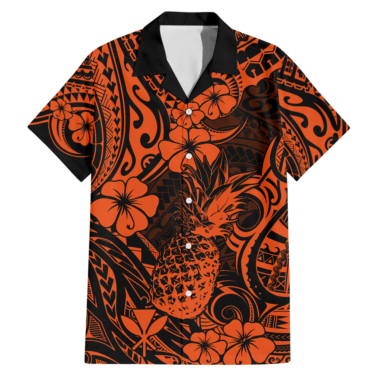 Hawaii Pineapple Family Matching Mermaid Dress and Hawaiian Shirt Paradise Flowers Pacific With Orange Polynesian Tribal - Wonder Print Shop