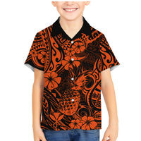 Hawaii Pineapple Family Matching Mermaid Dress and Hawaiian Shirt Paradise Flowers Pacific With Orange Polynesian Tribal - Wonder Print Shop