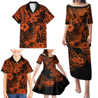 Hawaii Pineapple Family Matching Puletasi Dress and Hawaiian Shirt Paradise Flowers Pacific With Orange Polynesian Tribal - Wonder Print Shop