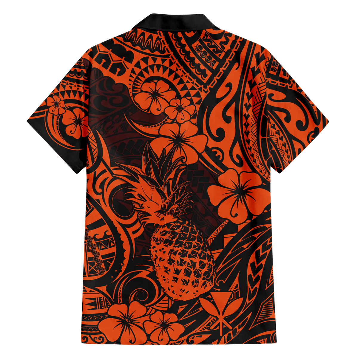 Hawaii Pineapple Family Matching Short Sleeve Bodycon Dress and Hawaiian Shirt Paradise Flowers Pacific With Orange Polynesian Tribal - Wonder Print Shop