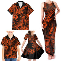 Hawaii Pineapple Family Matching Tank Maxi Dress and Hawaiian Shirt Paradise Flowers Pacific With Orange Polynesian Tribal - Wonder Print Shop