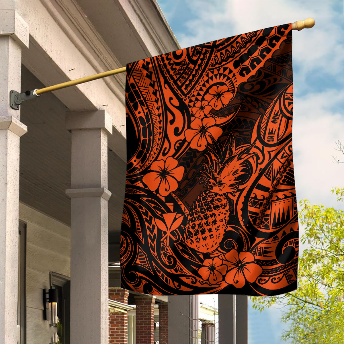 Hawaii Pineapple Garden Flag Paradise Flowers Pacific With Orange Polynesian Tribal - Wonder Print Shop