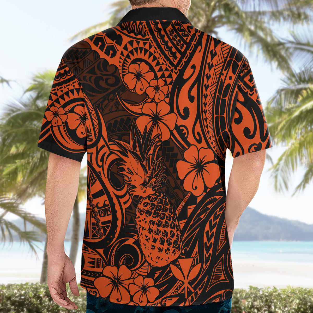 Hawaii Pineapple Hawaiian Shirt Paradise Flowers Pacific With Orange Polynesian Tribal - Wonder Print Shop