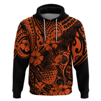 Hawaii Pineapple Hoodie Paradise Flowers Pacific With Orange Polynesian Tribal - Wonder Print Shop