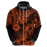 Hawaii Pineapple Hoodie Paradise Flowers Pacific With Orange Polynesian Tribal - Wonder Print Shop