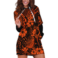 Hawaii Pineapple Hoodie Dress Paradise Flowers Pacific With Orange Polynesian Tribal - Wonder Print Shop