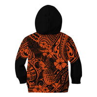 Hawaii Pineapple Kid Hoodie Paradise Flowers Pacific With Orange Polynesian Tribal - Wonder Print Shop