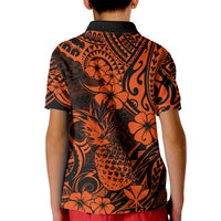 Hawaii Pineapple Kid Polo Shirt Paradise Flowers Pacific With Orange Polynesian Tribal - Wonder Print Shop