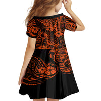 Hawaii Pineapple Kid Short Sleeve Dress Paradise Flowers Pacific With Orange Polynesian Tribal - Wonder Print Shop
