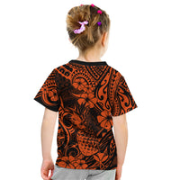 Hawaii Pineapple Kid T Shirt Paradise Flowers Pacific With Orange Polynesian Tribal - Wonder Print Shop