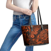 Hawaii Pineapple Leather Tote Bag Paradise Flowers Pacific With Orange Polynesian Tribal - Wonder Print Shop