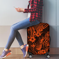 Hawaii Pineapple Luggage Cover Paradise Flowers Pacific With Orange Polynesian Tribal - Wonder Print Shop